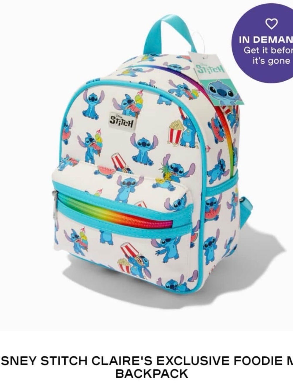 Disney Stitch Backpack - White with Blue and Rainbow Accents